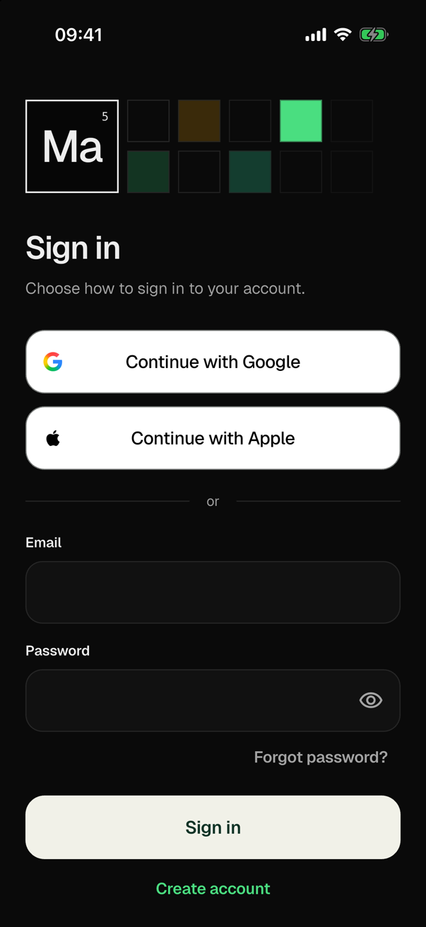 The same sign-in in the dark theme: the two buttons stay white, with a black label and icon.